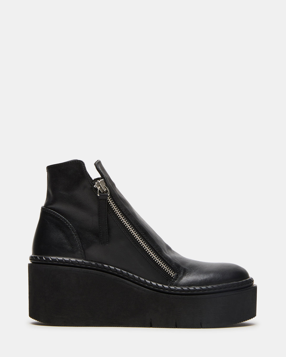 Steve Madden DRIFT Black Leather Platform Moto Women's Ankle Boot