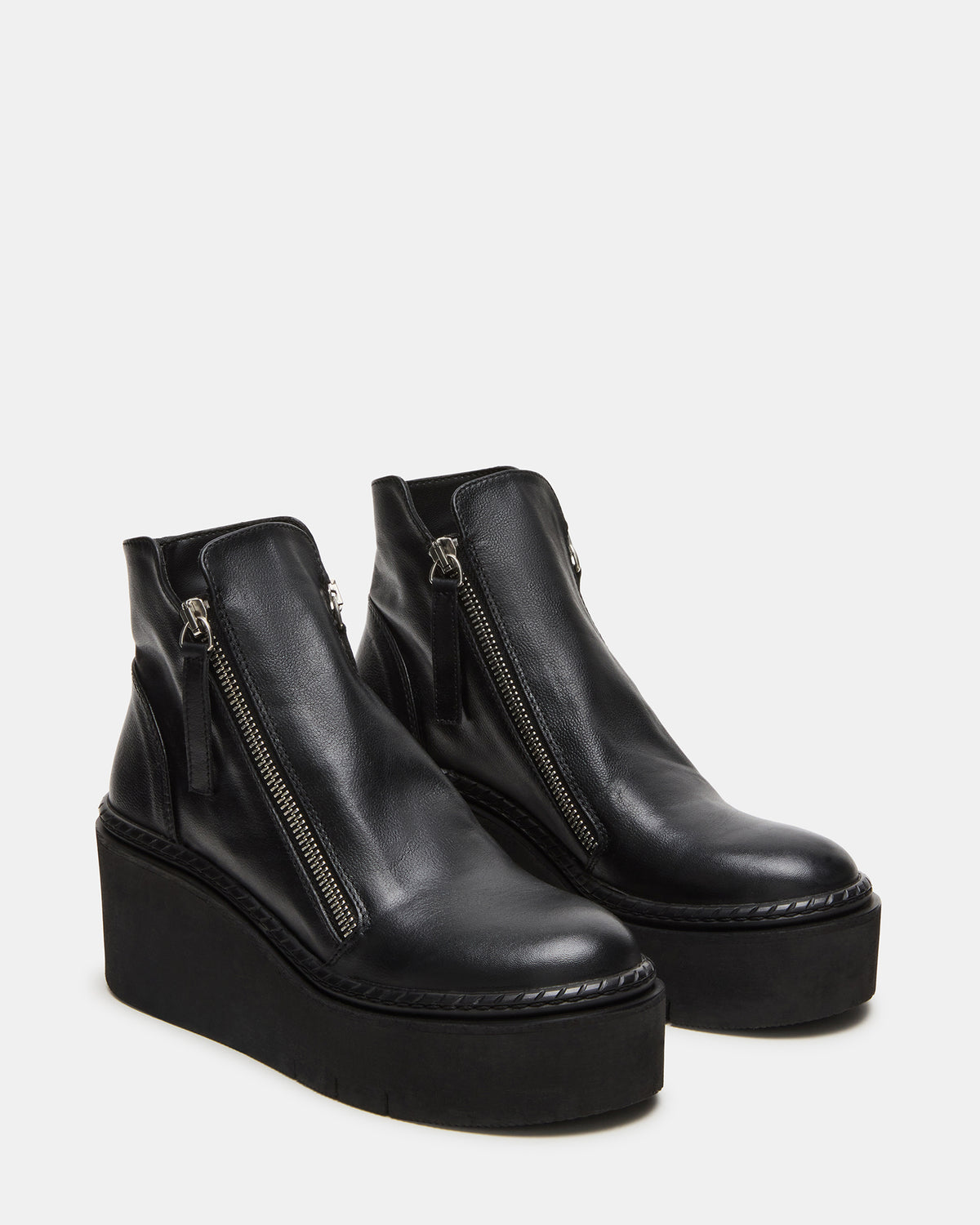 Steve Madden DRIFT Black Leather Platform Moto Women's Ankle Boot