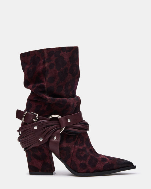Steve Madden LAUPER Red Leopard Pointed-Toe Heeled Buckle Women's Ankle Boot