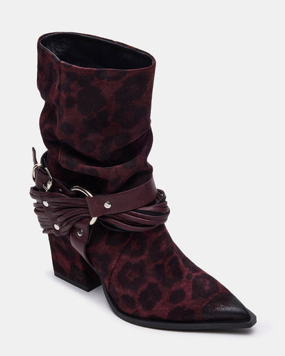 Steve Madden LAUPER Red Leopard Pointed-Toe Heeled Buckle Women's Ankle Boot
