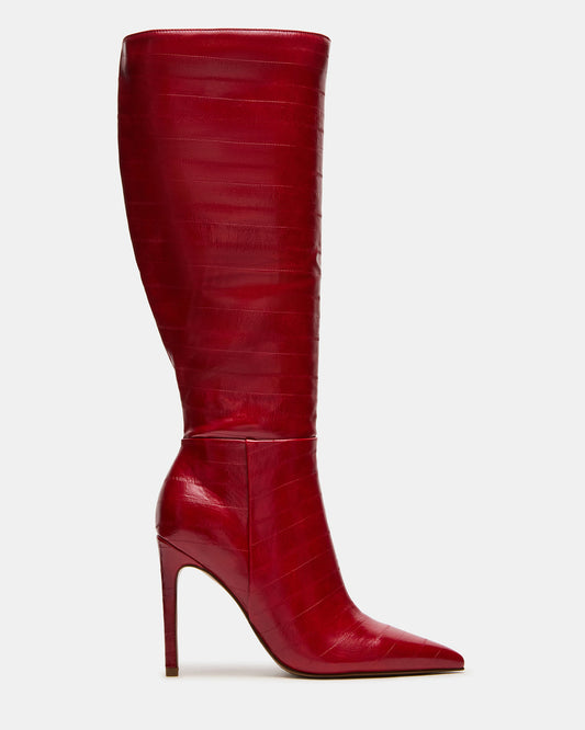 Steve Madden NITRO Red Eel Pointed-Toe Stiletto Heel Knee-High Women's Boots
