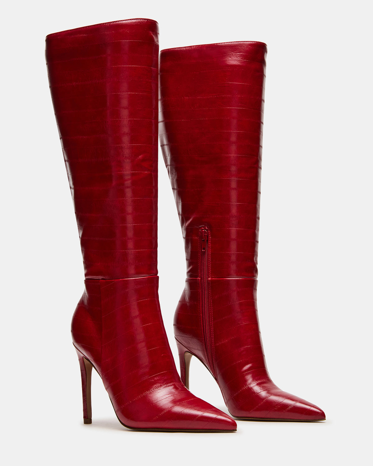 Steve Madden NITRO Red Eel Pointed-Toe Stiletto Heel Knee-High Women's Boots