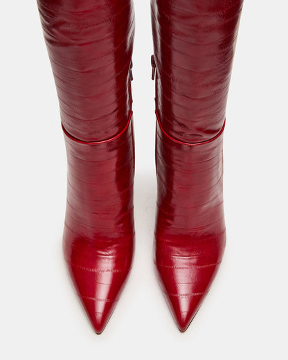 Steve Madden NITRO Red Eel Pointed-Toe Stiletto Heel Knee-High Women's Boots