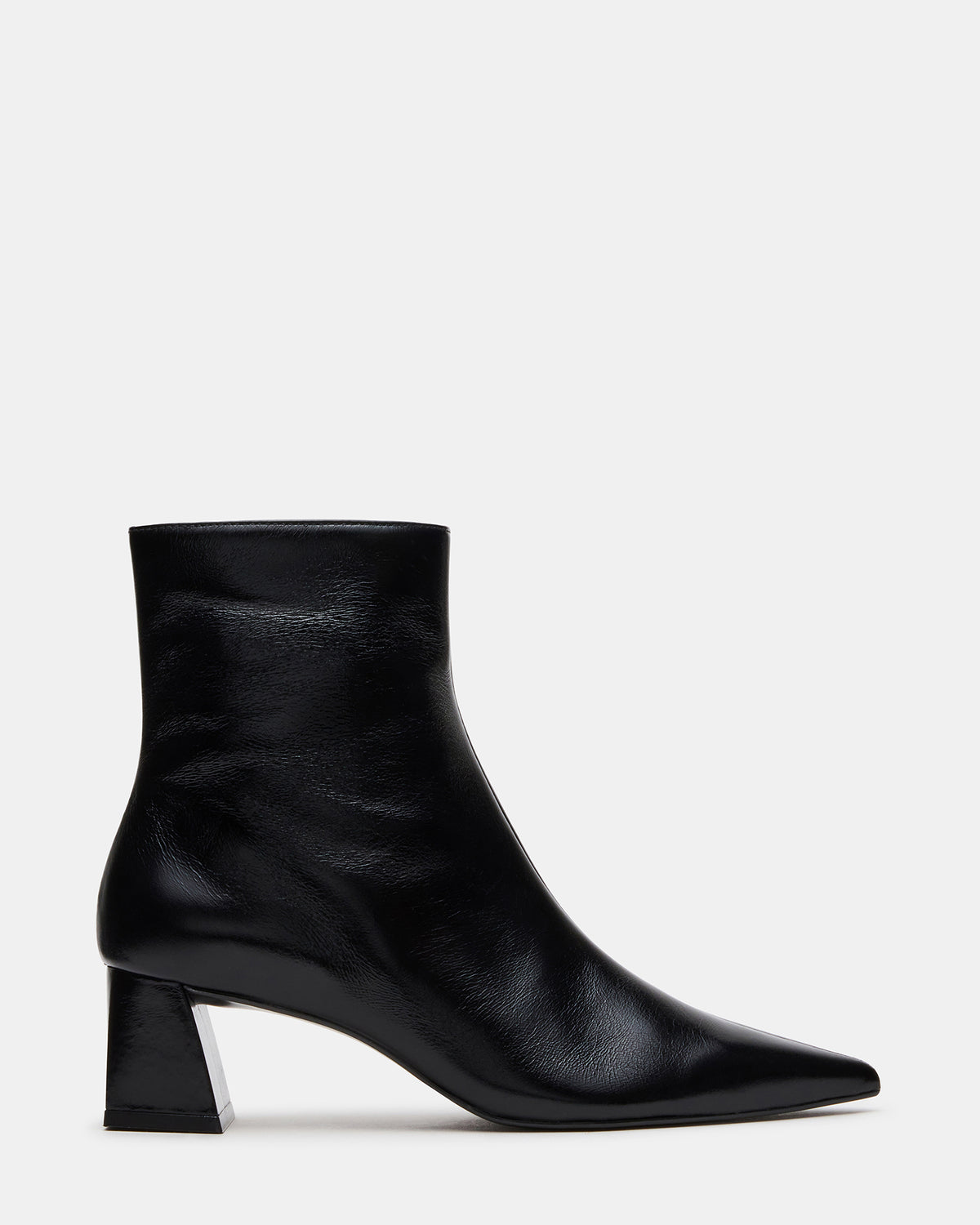 Steve Madden ASHLI Black Leather Pointed-Toe Block Heel Women's Ankle Boot