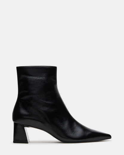 Steve Madden ASHLI Black Leather Pointed-Toe Block Heel Women's Ankle Boot