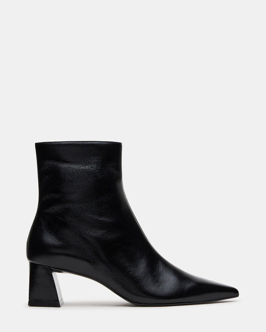 Steve Madden ASHLI Black Leather Pointed-Toe Block Heel Women's Ankle Boot