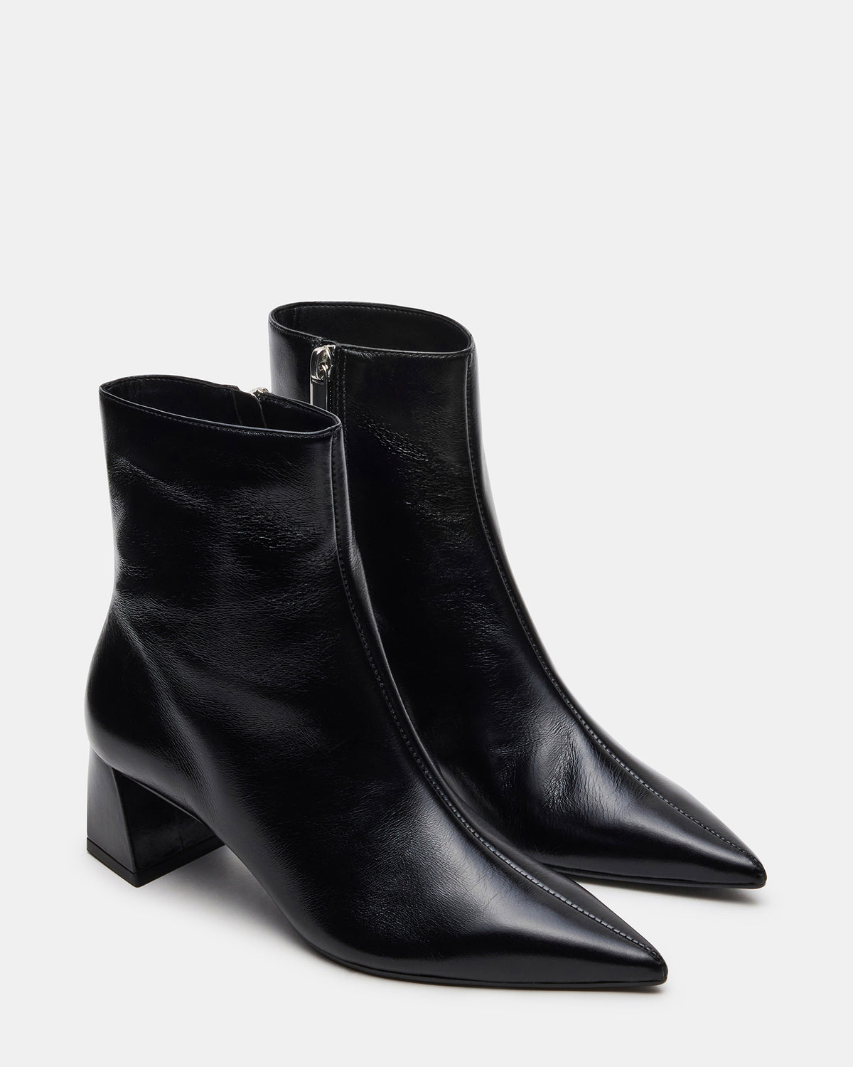 Steve Madden ASHLI Black Leather Pointed-Toe Block Heel Women's Ankle Boot