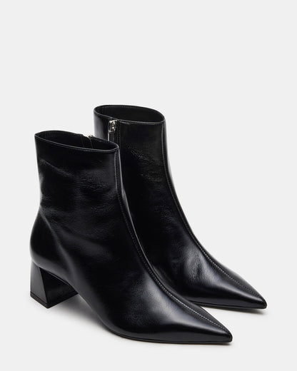 Steve Madden ASHLI Black Leather Pointed-Toe Block Heel Women's Ankle Boot