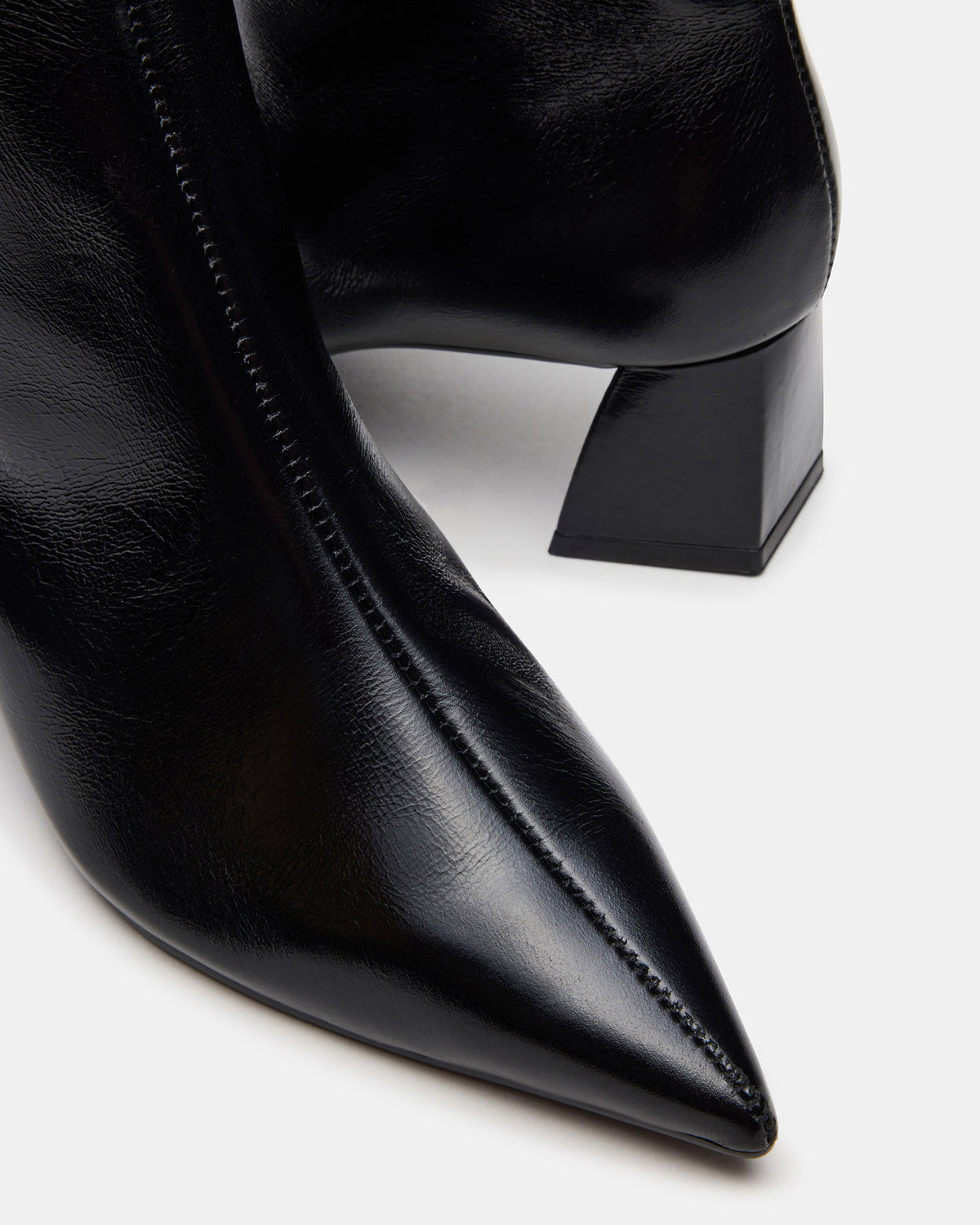 Steve Madden ASHLI Black Leather Pointed-Toe Block Heel Women's Ankle Boot