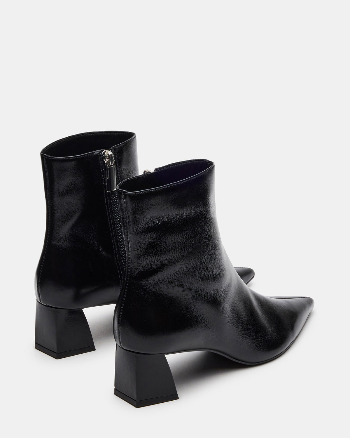 Steve Madden ASHLI Black Leather Pointed-Toe Block Heel Women's Ankle Boot