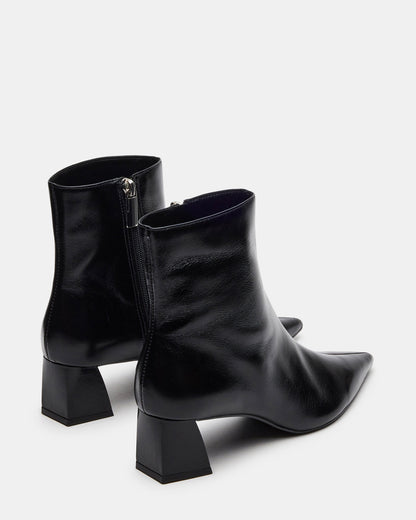 Steve Madden ASHLI Black Leather Pointed-Toe Block Heel Women's Ankle Boot