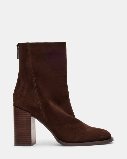 Steve Madden OBSESSION Chocolate Brown Suede Rounded Toe Block Heel Women's Ankle Boot