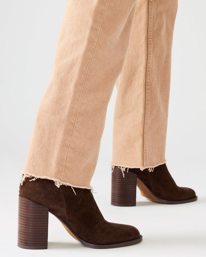 Steve Madden OBSESSION Chocolate Brown Suede Rounded Toe Block Heel Women's Ankle Boot