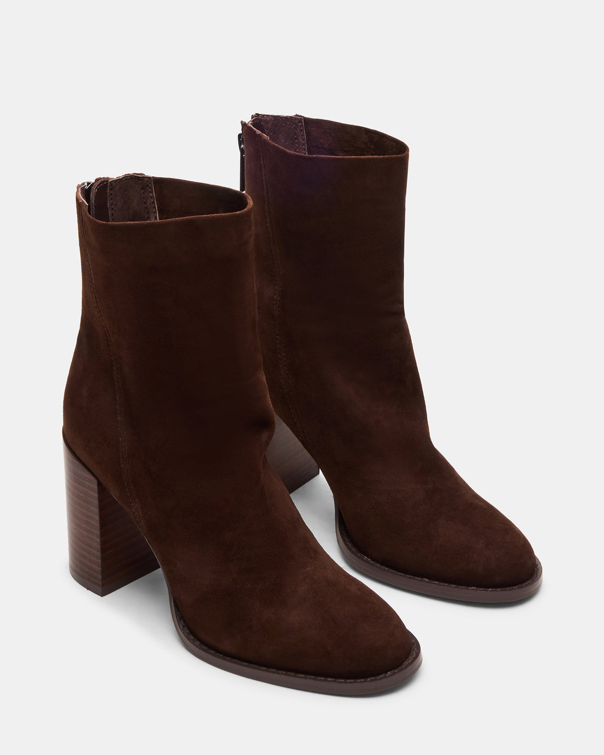 Steve Madden OBSESSION Chocolate Brown Suede Rounded Toe Block Heel Women's Ankle Boot