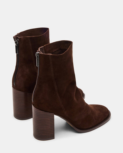 Steve Madden OBSESSION Chocolate Brown Suede Rounded Toe Block Heel Women's Ankle Boot