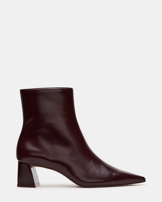 Steve Madden ASHLI Wine Leather Pointed-Toe Block Heel Women's Ankle Boot