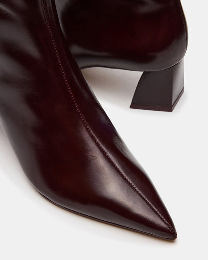 Steve Madden ASHLI Wine Leather Pointed-Toe Block Heel Women's Ankle Boot