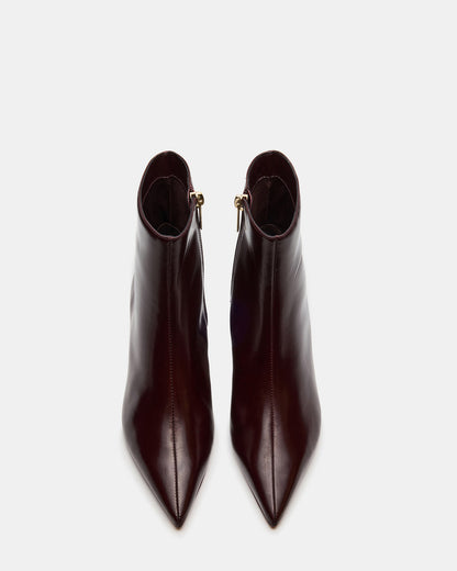 Steve Madden ASHLI Wine Leather Pointed-Toe Block Heel Women's Ankle Boot