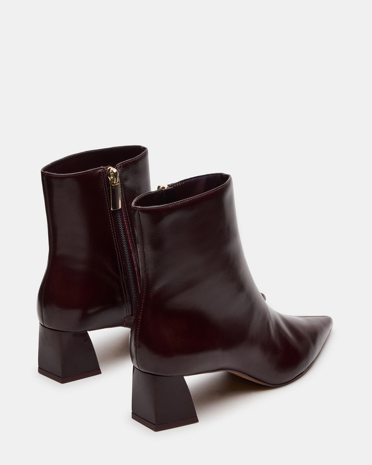 Steve Madden ASHLI Wine Leather Pointed-Toe Block Heel Women's Ankle Boot