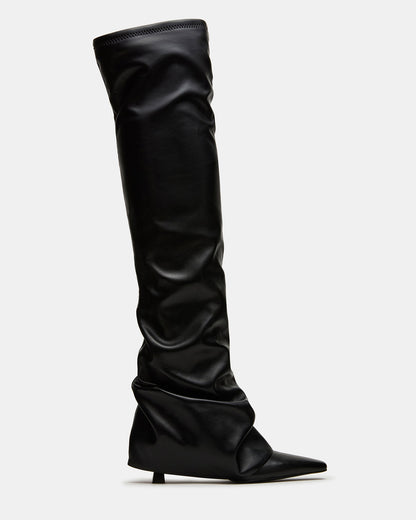 Steve Madden TATIANA Black Square Toe Cuffed Knee-High Women's Boot