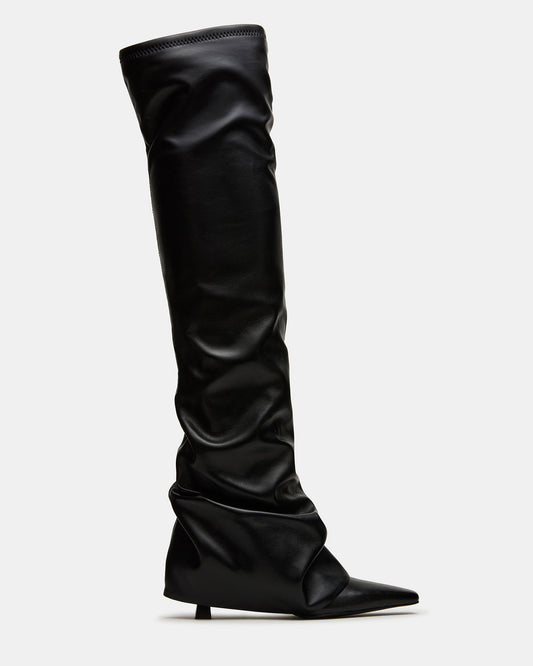 Steve Madden TATIANA Black Square Toe Cuffed Knee-High Women's Boot