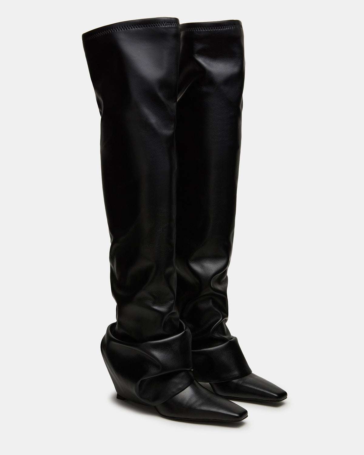 Steve Madden TATIANA Black Square Toe Cuffed Knee-High Women's Boot