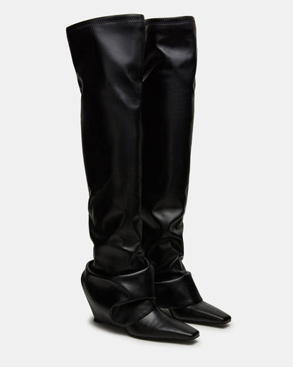 Steve Madden TATIANA Black Square Toe Cuffed Knee-High Women's Boot