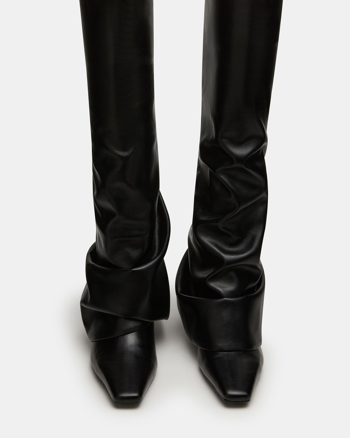 Steve Madden TATIANA Black Square Toe Cuffed Knee-High Women's Boot