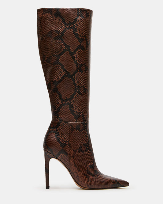 Steve Madden NITRO Brown Snake Pointed-Toe Stiletto Heel Knee-High Women's Boots
