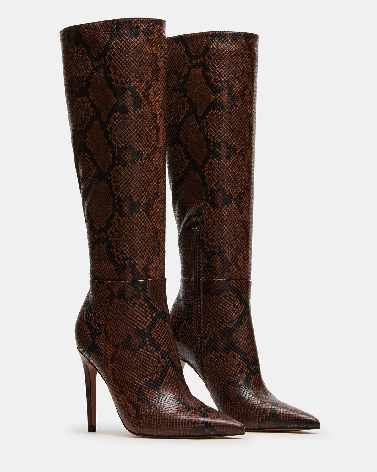 Steve Madden NITRO Brown Snake Pointed-Toe Stiletto Heel Knee-High Women's Boots