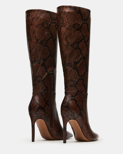 Steve Madden NITRO Brown Snake Pointed-Toe Stiletto Heel Knee-High Women's Boots