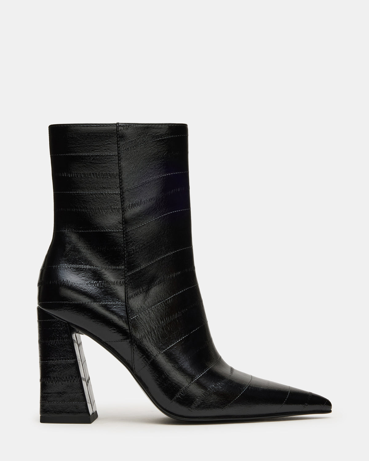 Steve Madden AUDREANA Black Eel Pointed-Toe Block Heel Women's Ankle Boot