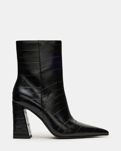 Steve Madden AUDREANA Black Eel Pointed-Toe Block Heel Women's Ankle Boot