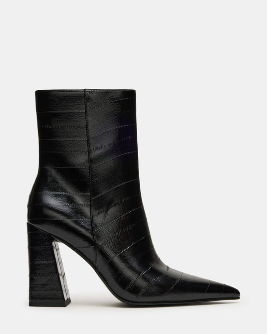 Steve Madden AUDREANA Black Eel Pointed-Toe Block Heel Women's Ankle Boot