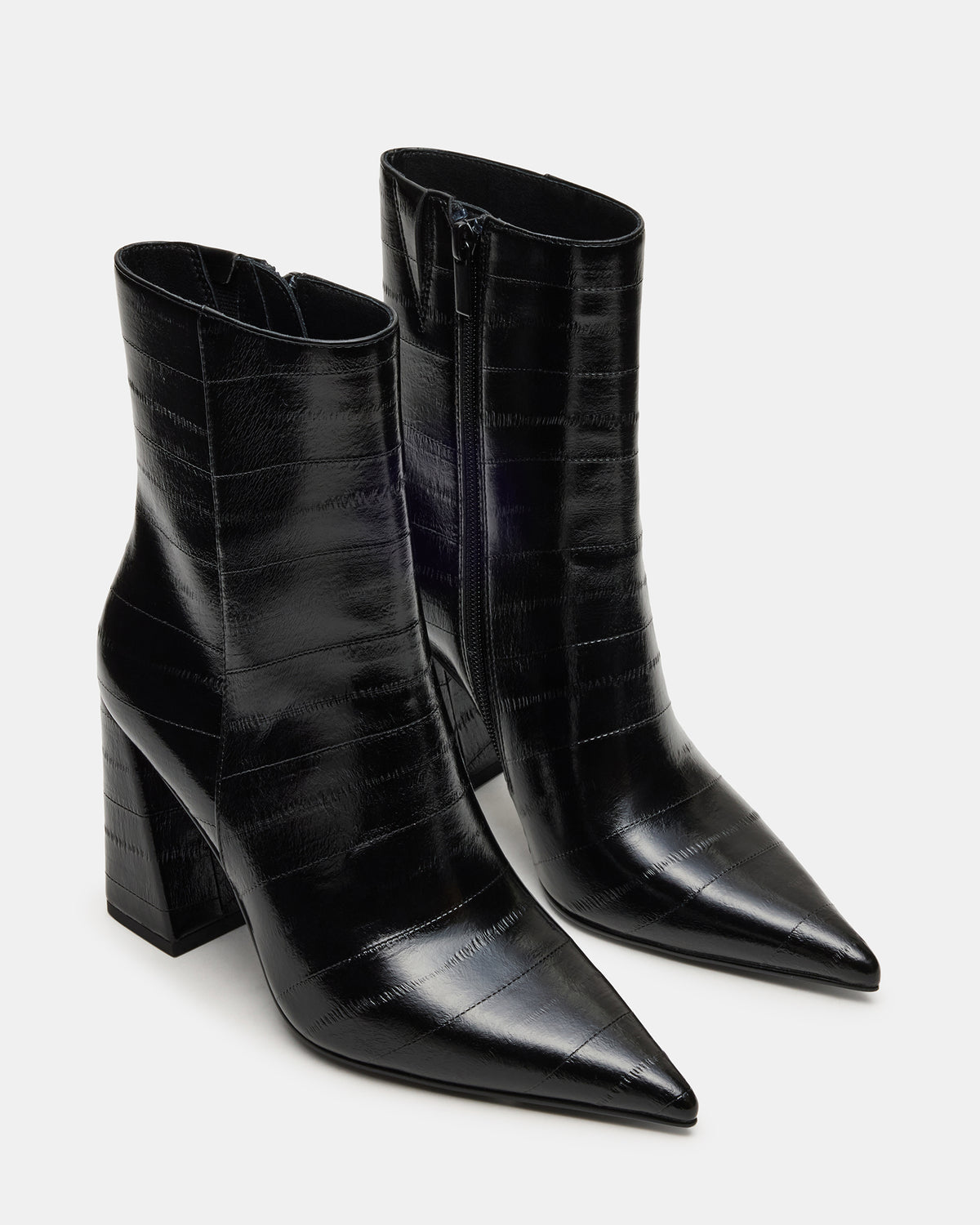 Steve Madden AUDREANA Black Eel Pointed-Toe Block Heel Women's Ankle Boot