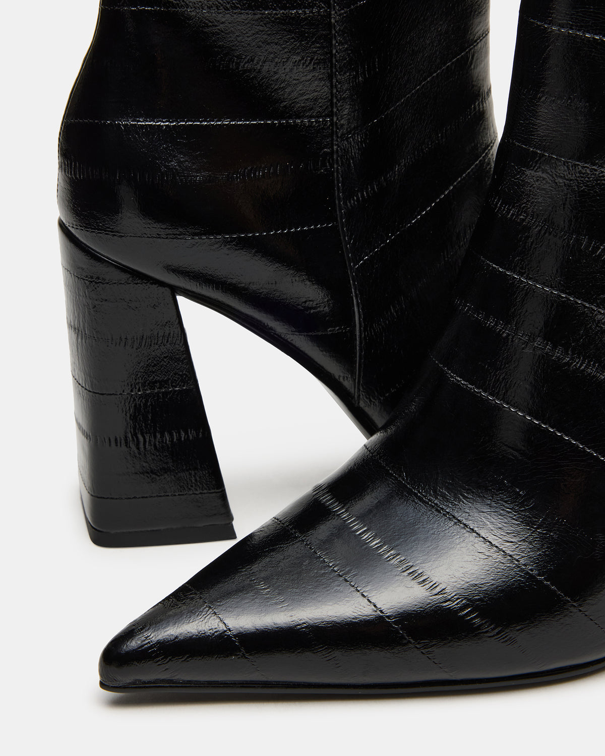 Steve Madden AUDREANA Black Eel Pointed-Toe Block Heel Women's Ankle Boot