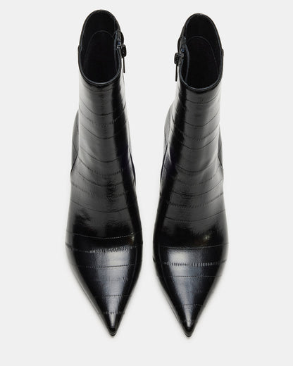 Steve Madden AUDREANA Black Eel Pointed-Toe Block Heel Women's Ankle Boot