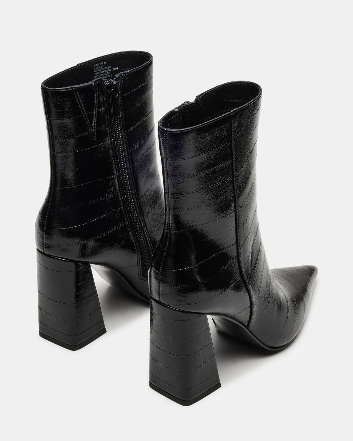 Steve Madden AUDREANA Black Eel Pointed-Toe Block Heel Women's Ankle Boot