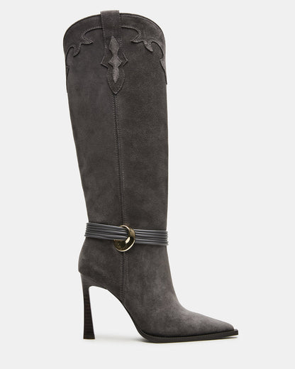 Steve Madden KYNDALL Grey Suede Pointed-Toe Stiletto Heeled Knee-High Women's Boot
