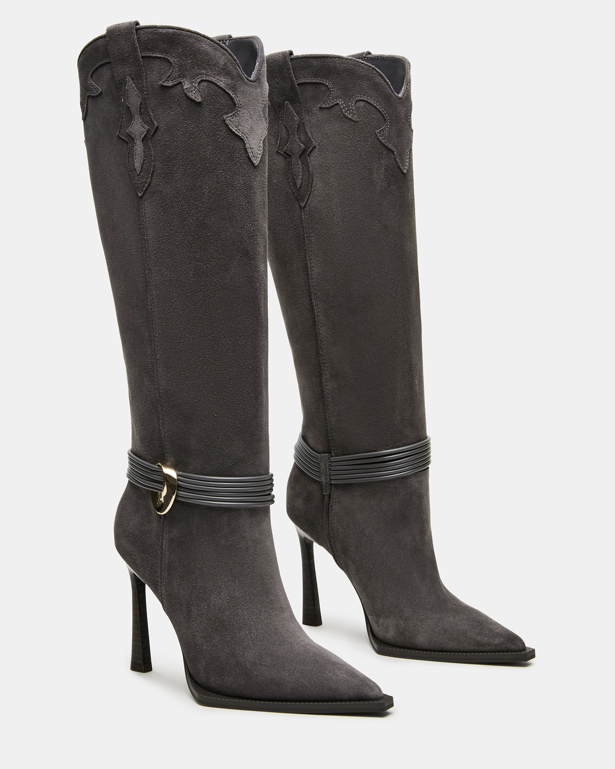 Steve Madden KYNDALL Grey Suede Pointed-Toe Stiletto Heeled Knee-High Women's Boot