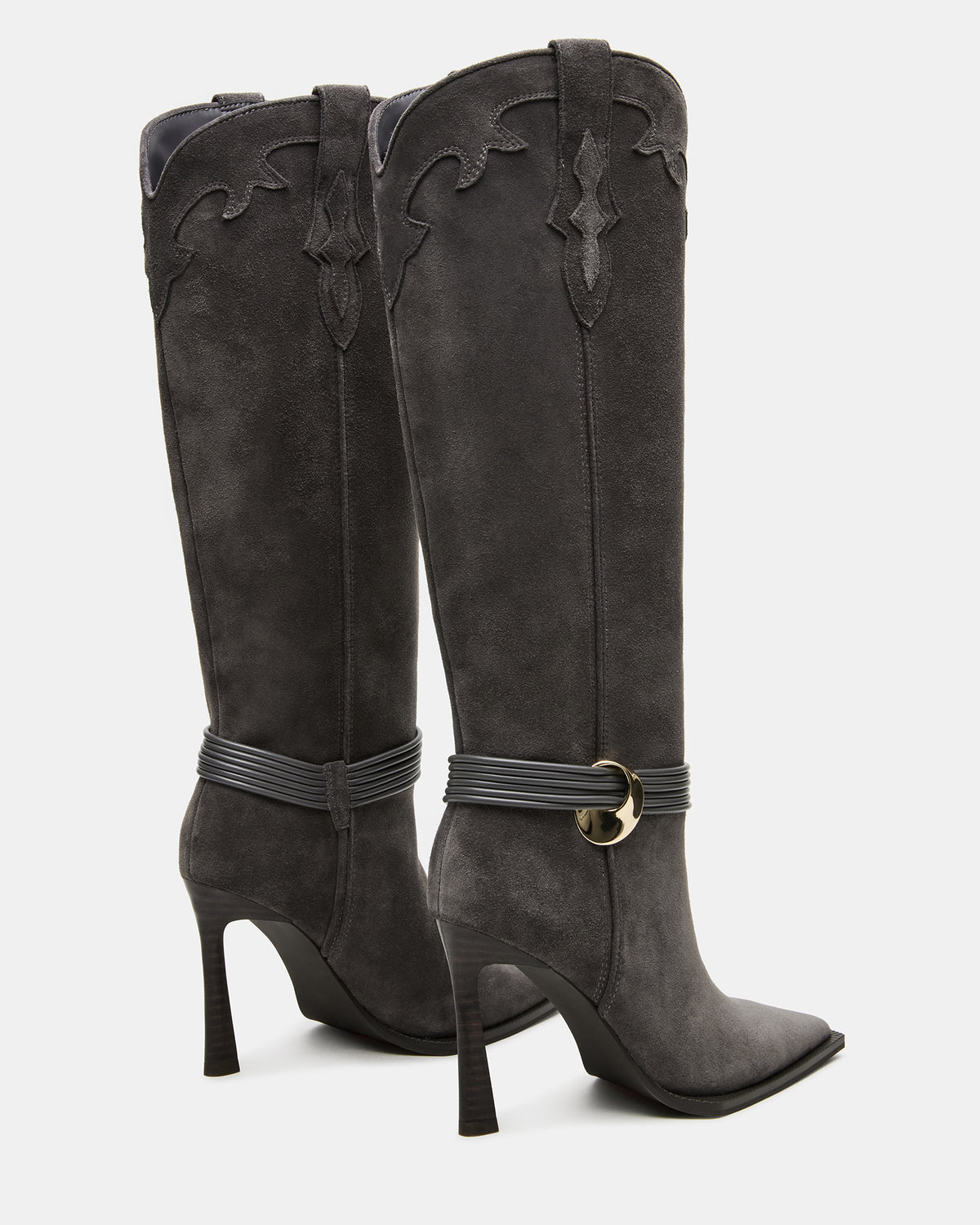 Steve Madden KYNDALL Grey Suede Pointed-Toe Stiletto Heeled Knee-High Women's Boot