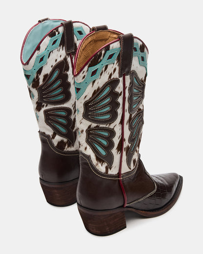 Steve Madden ARROYO Blue Multi Western Pointed-Toe Wome's Boot