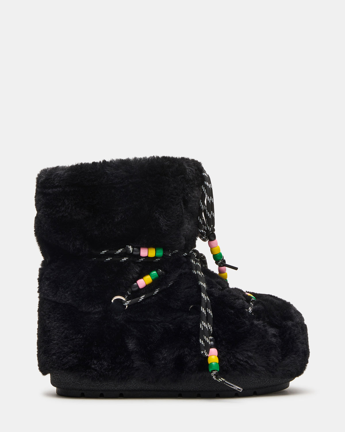 Steve Madden MIRO Black Faux Fur Chunky Lace-Up Women's Bootie