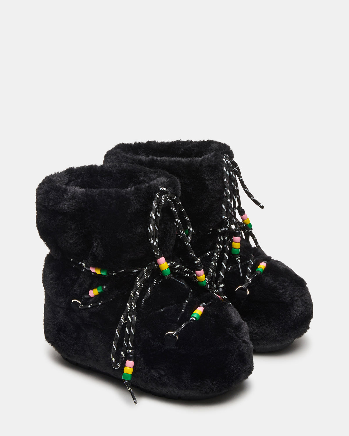 Steve Madden MIRO Black Faux Fur Chunky Lace-Up Women's Bootie