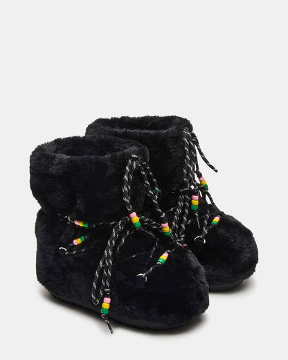 Steve Madden MIRO Black Faux Fur Chunky Lace-Up Women's Bootie