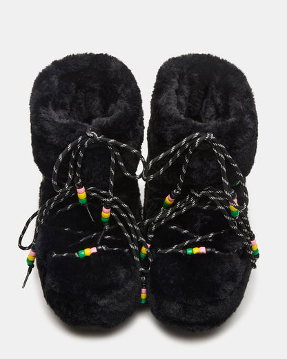 Steve Madden MIRO Black Faux Fur Chunky Lace-Up Women's Bootie