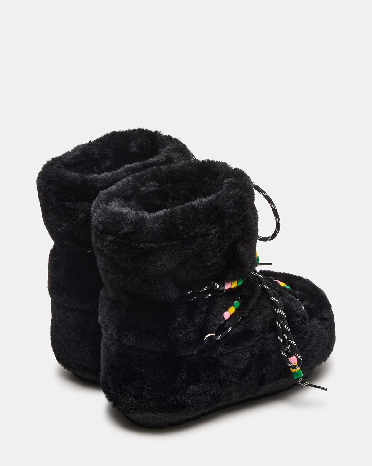 Steve Madden MIRO Black Faux Fur Chunky Lace-Up Women's Bootie