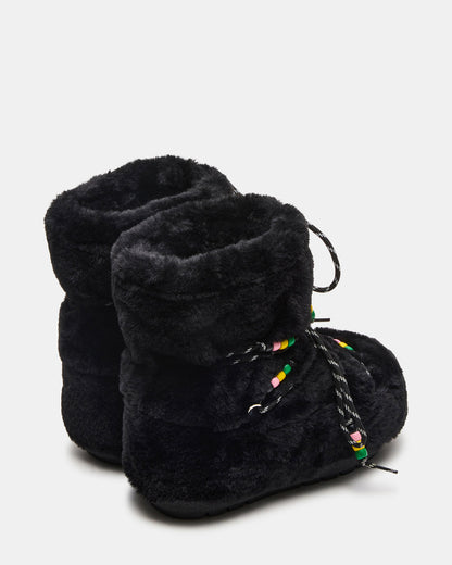 Steve Madden MIRO Black Faux Fur Chunky Lace-Up Women's Bootie