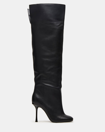 Steve Madden ALLURING Black Leather Over-The-Knee Square-Toe Heeled Women's Boot