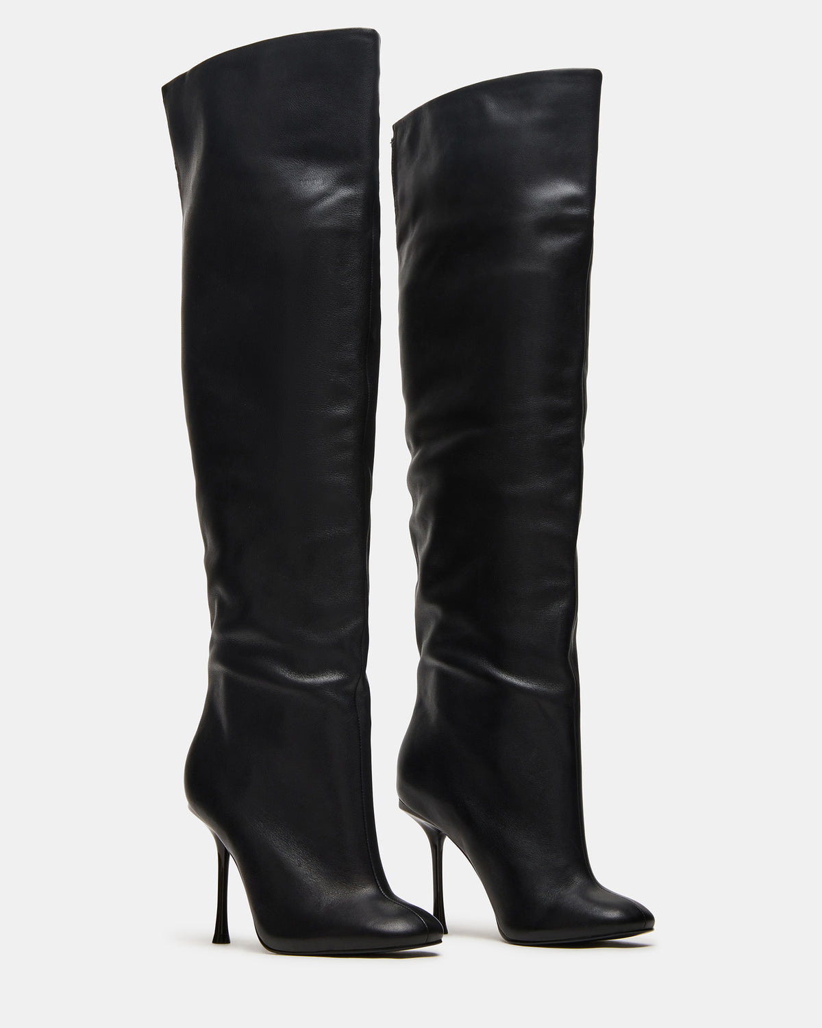 Steve Madden ALLURING Black Leather Over-The-Knee Square-Toe Heeled Women's Boot